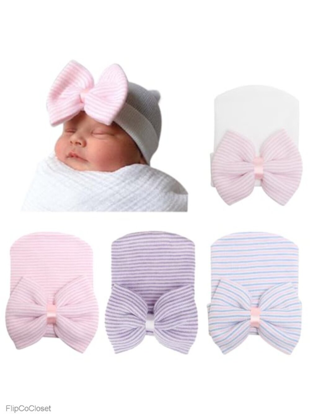 Newborn Baby Girl Hat with Bow Soft Cotton Beanie Cap 0-3 Months